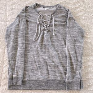 PINK Lace Up Sweater